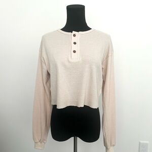 Princess Polly Cream Waffle Knit Henley Crop in Size 0